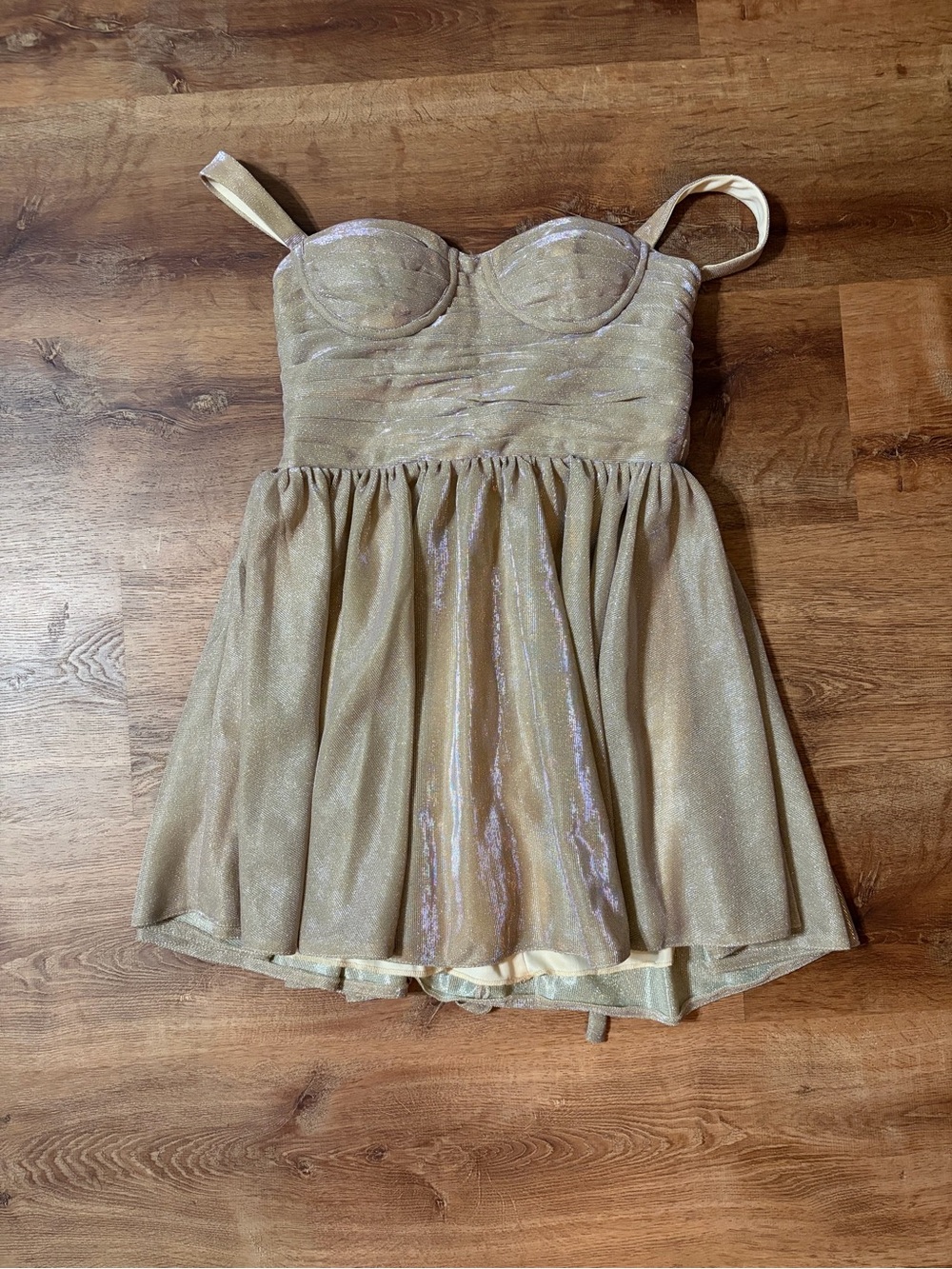 Girls' Shimmery Gold Party Dress with Fixed Straps